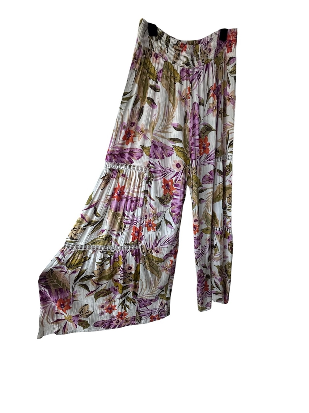 Angie Floral Tiered Wide-Leg Pants - Purple, Green & Orange